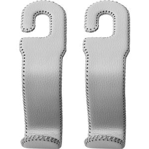 AMVOYOA Leather Car Seat Hooks - U-Shaped Purse Holder for Car, Fully Leather-Wrapped Headrest Hooks for Purses, Bags & Coats, Durable Seat Back Organizer for Travel & Daily Use (Gray, 2 Pack)