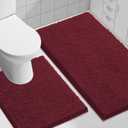 Smiry Bathroom Rugs Set 2 Piece, Soft Absorbent Chenille Bath Mat and U-Shaped Toilet Rug Set, Non Slip Shaggy Bath Carpet for Tub, Shower and Floor (30x20+24x20, Burgundy)