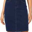 LYANER Women's Casual Stretch High Waist Bodycon Denim Jean Midi Skirt with Pockets (Navy, S)