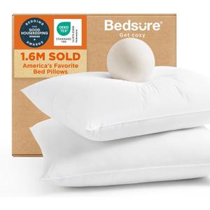 Bedsure Pillows King Size Set of 2 - Hotel Collection Bed Pillows for Sleeping, with Down Alternative Filling, Soft Support for Back, Stomach or Side Sleepers, King, 28"x19", White, 2 Pack