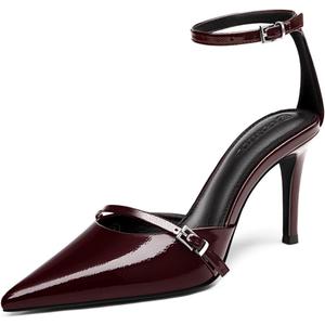 Coutgo Womens High Heels Closed Pointed Toe Ankle Buckle Strap Sexy Pumps Wedding Party Dress Shoes