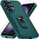 Janmitta for Samsung Galaxy S25 FE Case with Screen Protector+Camera Lens Protector,Heavy Duty Shockproof Full Body Protective Cover Built in Rotatable Metal Ring Holder Kickstand,2025 Dark Green