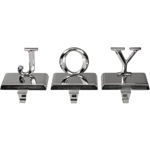 Northlight Set of 3 Shiny Silver Beveled Joy Christmas Stocking Holders 5"