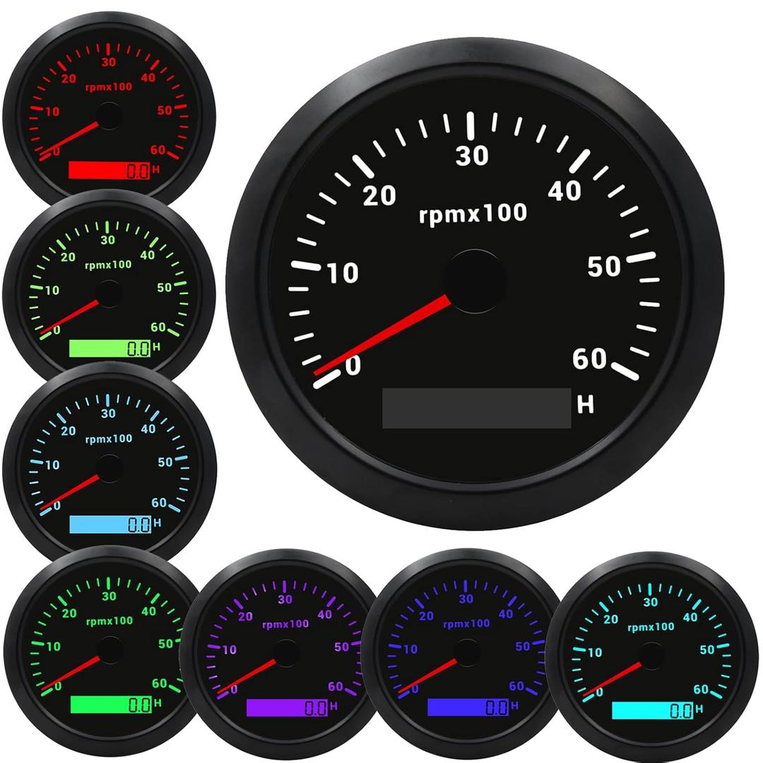 85MM RPM Tachometer Gauge 6000RPM Automotive Replacement Tachometers 0-6000 RPM Tacometro Meter LED for Car Auto Boat Truck Tachometer Gauge 7 Colors Backlight 9-32V 3-3/8" (Black)