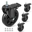 BZOLIHEU Caster Wheels 5 Inch, Swivel Threaded Stem Casters Set of 4 Heavy Duty 2400lbs, UNC 3/ 8" -16 x 1 (Stem Diameter 3/ 8", Stem Length 1") Locking Casters Wheels Black