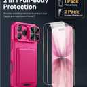 SSLOTSCASE for iPhone 17 Case with 2X Screen Protector, [9H Hardness] Military Grade Shatterproof, Card Holder & Kickstand & Slide Lens Cover & Wallet, Heavy Duty Phone Case for iPhone 17 6.3'', Pink