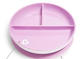 Munchkin Stay Put Suction Plates for Baby and Toddler, 3 Divided Sections, Purple