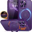 CANSHN 360 Spin Magnetic Stand for iPhone 16 Pro Max Case with Camera Control [Full Camera Protection] [Compatible with Magsafe] Translucent Matte Shockproof Protective Phone Cover 6.9" -Deep Purple