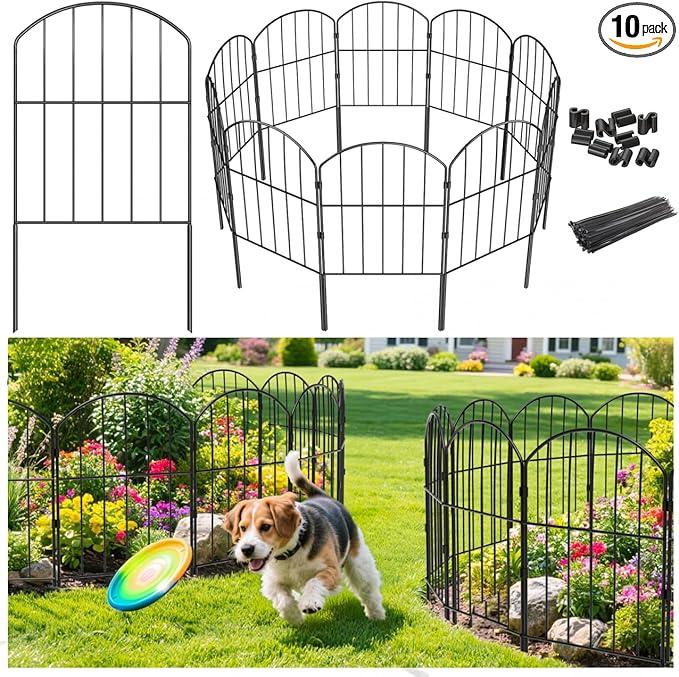 Decorative Garden Fence Outdoor, Total 10.5ft (L) x 24in (H), Rustproof Metal Landscape Barrier Fence, Black Fence for Yard, Patio Lawn, 10 Panels