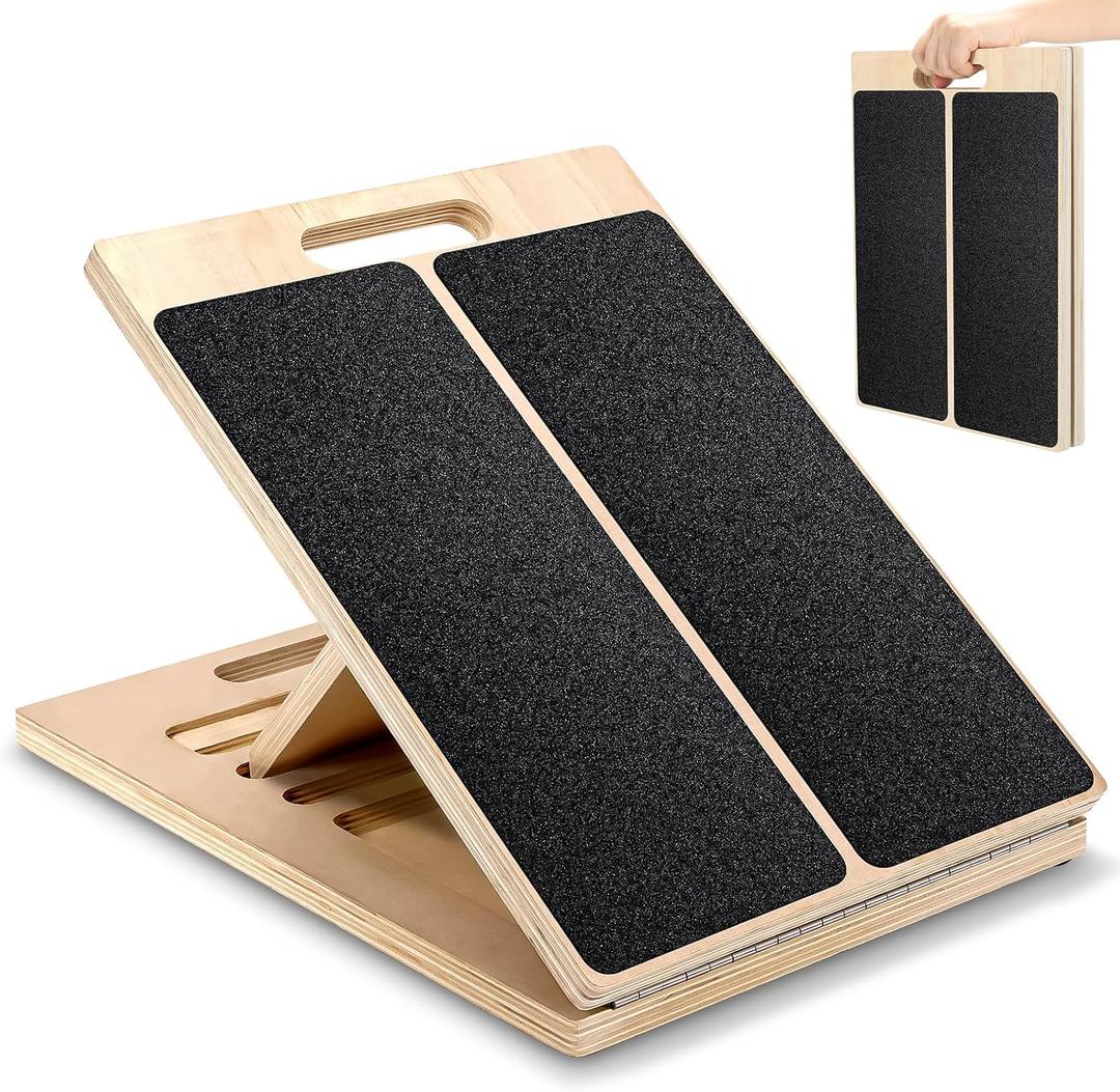 Wooden Slant Board for Calf Stretching Adjustable Incline Board for Squats, Ankle & Achilles Stretch, Physical Therapy Foot Stretcher, Non-Slip Wedge for Knees Over Toes, Balance & Mobility Training