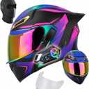 Womens Motorcycle Helmet with Bluetooth - DOT Modular Motorcycle Helmets with Dual Visor, Flip Up Full Face Purple Helmet with Speaker and Mic (Small)