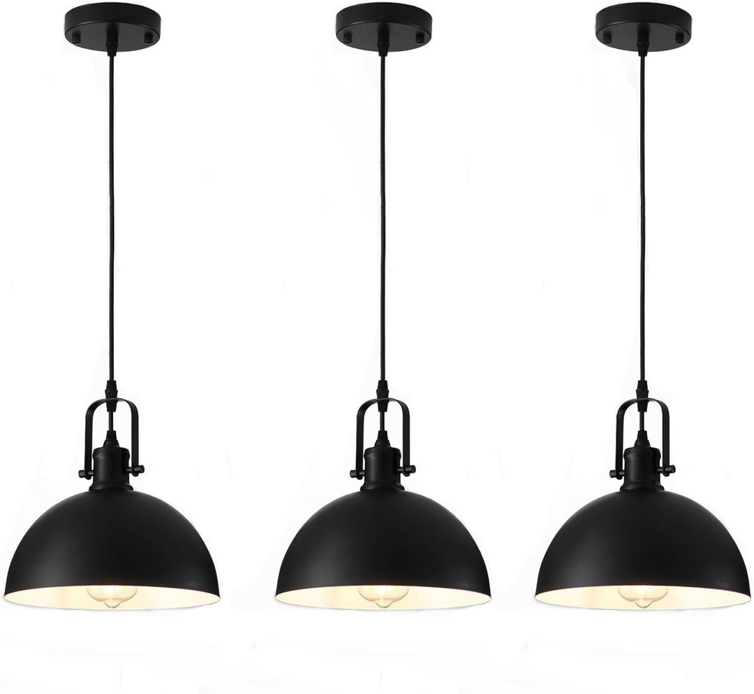 Pendant Lights Kitchen Island 3 Pack, Modern Matte Black Metal Hanging Light Fixtures, Adjustable Height Industrial Pendant Lighting for Dining Room Bedroom Bar Office 9.84''