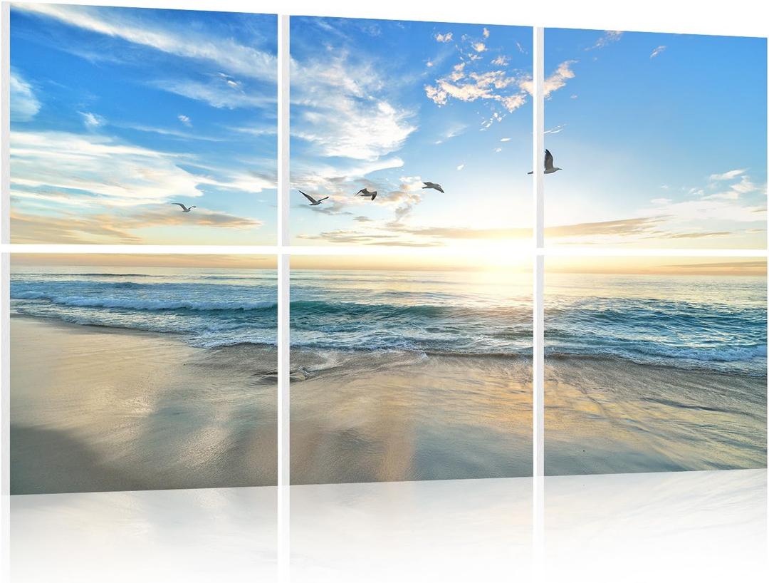 Acoustic Wall Panels Sound Absorbing Panels: Beach Nature Landscape Wall Art Acoustic Panels Recording Studio Acoustical Treatments Wall Decor for Office Bedroom Living Room 24"x24",Set of 6