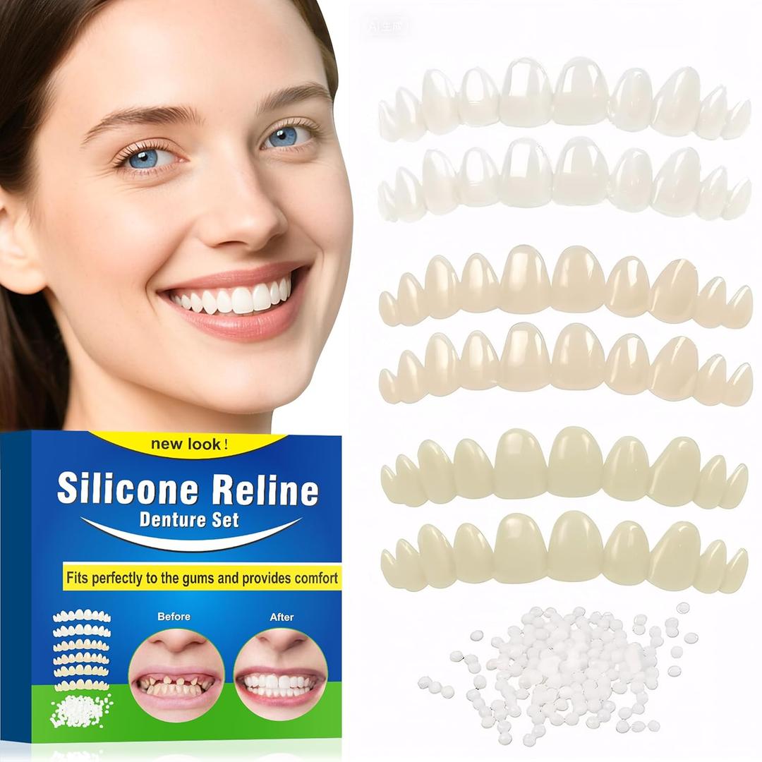 Veneers Teeth for Women, Tooth Replacement Missing Teeth, Upper Veneer Cosmetic, Moldable Thermal Beads Replacement Kit, Unisex to Temporary Tooth Repair Kit, 6PCS-EEr