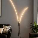 Modern 85.4" Arc Floor Lamp for Living Room, 2 Lights Arched Standing Tall Lamp with Remote, X-Shaped Bright Curved Lamp, Dimmable LED Corner Light for Bedroom, Office, Black, B61LD05W1