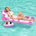 Pool Floats Adult Heavy Duty Inflatable Pool Lounger with Adjustable Backrest Cup Holder Floating Pool Tanning Rafts Water Floaty Lounge Lake Beach Party Games