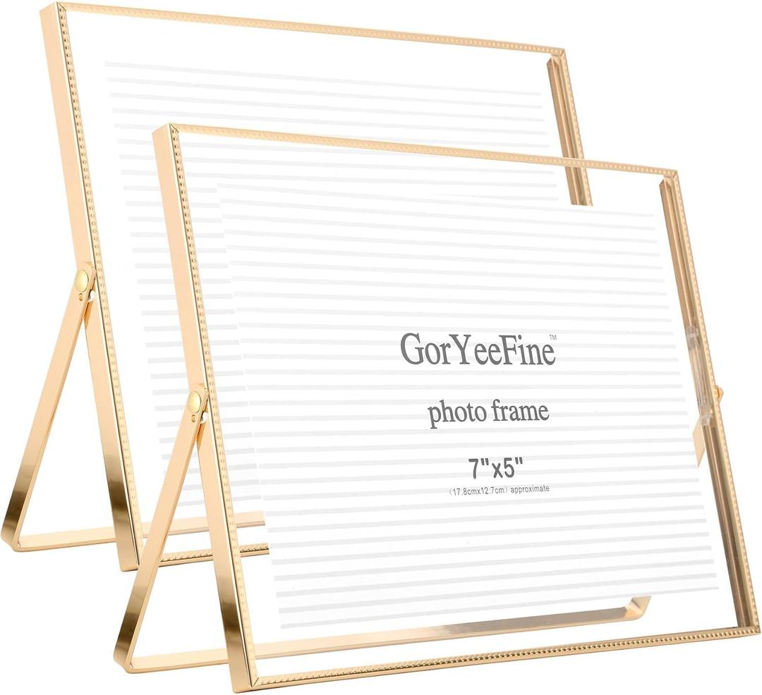 Gold Floating Picture Frame 8x6'' Set of 2(Horizontal), For Picture Sizes 7x5'', 6x4'' as floating,photo,Tabletop Shelf Photo Frames 8x6'',Classy Home or Office Dcor frme,Gold Wedding floatinng frames 5x7''