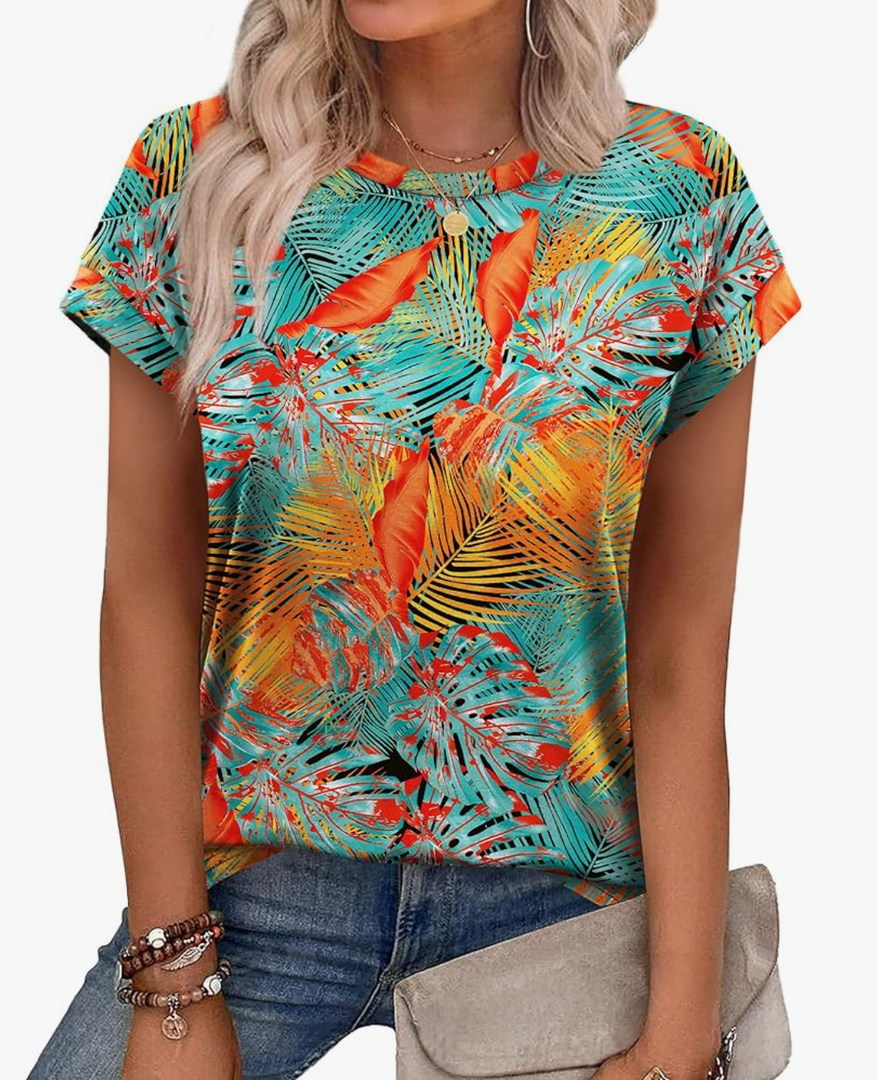 Alaroo Womens Summer Tops Short Sleeve Shirts Crew Neck Cute Trendy Tunic Blouses (2XL)