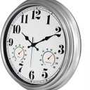 JENLYSTIME 16 Inch Silver Vintage Waterproof Indoor/Outdoor wall Clock with Thermometer & Hygrometer, Large Numerals & Silent Sweep Movement - Ideal for Porch, Garden, Pool