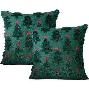DONGKER Christmas Pillow Covers,2 PCS 17.72" x 17.72" Embroidered Holiday Decor Pillowcases with Invisible Zipper for Couch Bedroom Sofa Living Room(Without Pillow Insert)