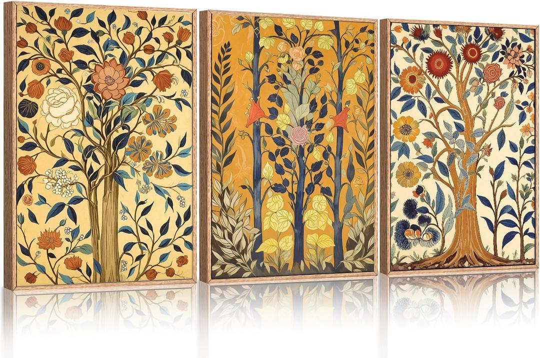 Large Vintage Floral Tree Framed Canvas Wall Art,Abstract Flower Wall Decor,Nature Botanical Painting,Classic Boho Artwork for Living Room,Bedroom,Dining Room,Farmhouse -16"x24"x3