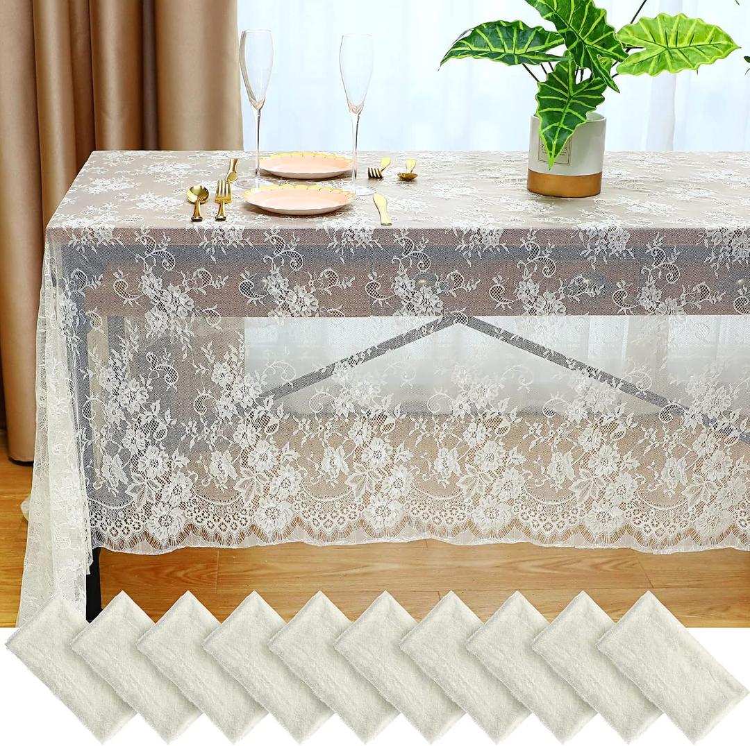 Reginary Ivory Lace Tablecloths - 10 Pack, 59 x 118 Inches, Floral Lace Embroidered Rectangle Table Overlay for Wedding, Baby Shower, Party Supplies