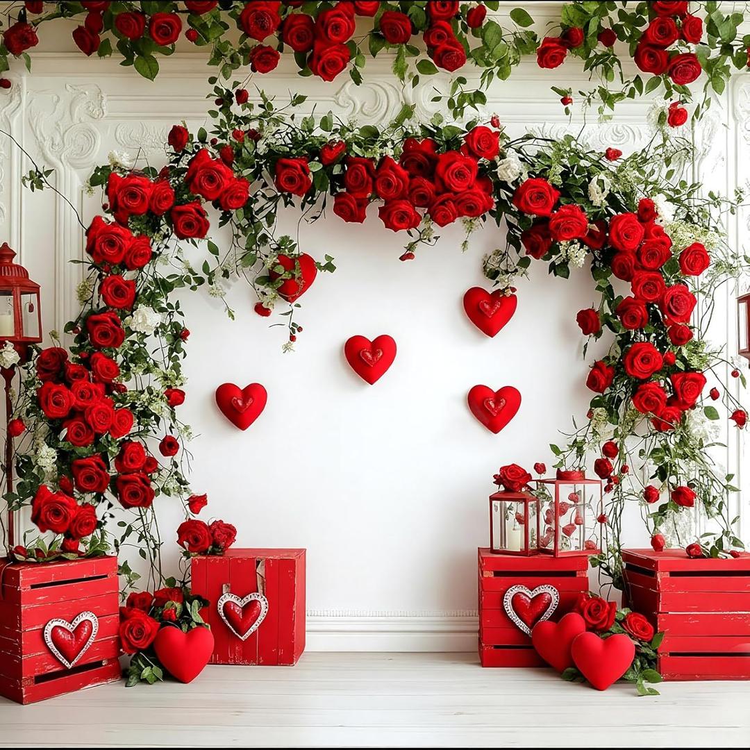 35 ft 6 Pack Valentine Rose Silk Flower Garland Hanging Artificial Flowers Decoration Floral Decor Rose Vines Floral Garlands for Indoor Outdoor Wedding Wall Birthday Party(Valentines)