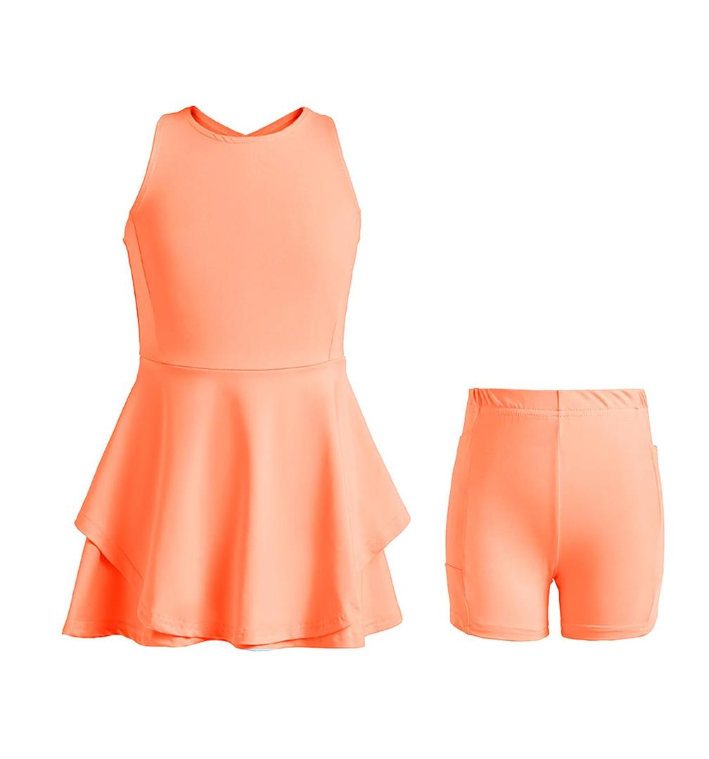 Handfrog Kids Girls Tennis Golf Dress Outfit Sleeveless Dress with Shorts Pockets 2 Piece Sport Athletic Sets Pink (Pink)