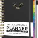 EMSHOI Academic Planner 2026-2027, Weekly and Monthly Calendar (July 2026 - June 2027), School Student Teacher Agenda Book, 100GSM Paper, PVC Cover, Colorful Tabs, A5 (6.38" x 8.35"), Black