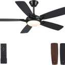 46 Inch Ceiling Fans with Lights and Remote, Modern Black Ceiling fan with light for Bedroom Living Room Indoor/Outdoor, Reversible Quiet DC Motor, Dimmable LED, Dual Finish Wooden Blades