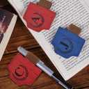 2 x Bygone Mark Bookmark with Pen Holder, 26 Letters Magnetic Leather Bookmarks Personalized Book Mark for Book Lovers, Magnetic Bookmark Pen Holder with Cross for Women Men(Blue-M)