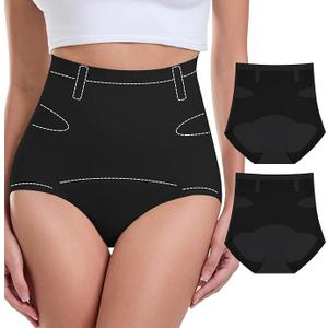 Women's 2 Pack Shapewear Tummy Control Panties Seamless High Waisted Underwear Body Shaper, Medium, 2 Pack