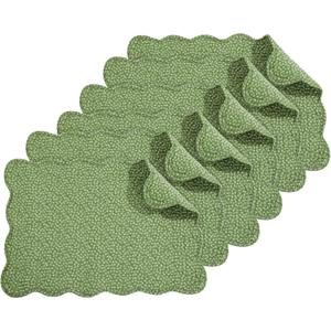 HOMBYS Quilted Placemats Set of 6 Washable-13x18 inches Rectangular Placemats for Kitchen Table-100% Cotton Fabric Rectangular Table Mats, (Green & Withe)