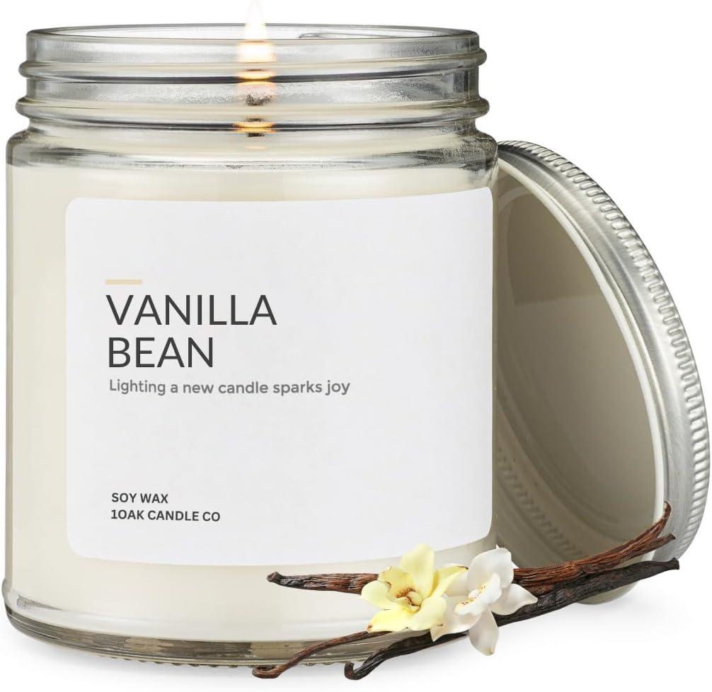 1OAK Vanilla Bean Candle - Vanilla Candles for Home - Soy Wax Scented Candles - Hand-Poured (7oz.) (Clear Jar (7oz))