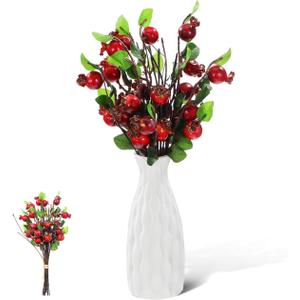 Healifty Artificial Rosehip Berries Faux Pomegranate Floral Accessories Simulated Pomegranate Fruit Stem 12.59 in for Home Decor Wedding Party DIY Flower Arrangements Office