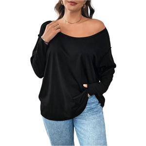 SOLY HUX Women's Plus Size Off The Shoulder Tops Long Sleeve Shirts Oversized Pullover Tee Tops (4X-Large Plus)