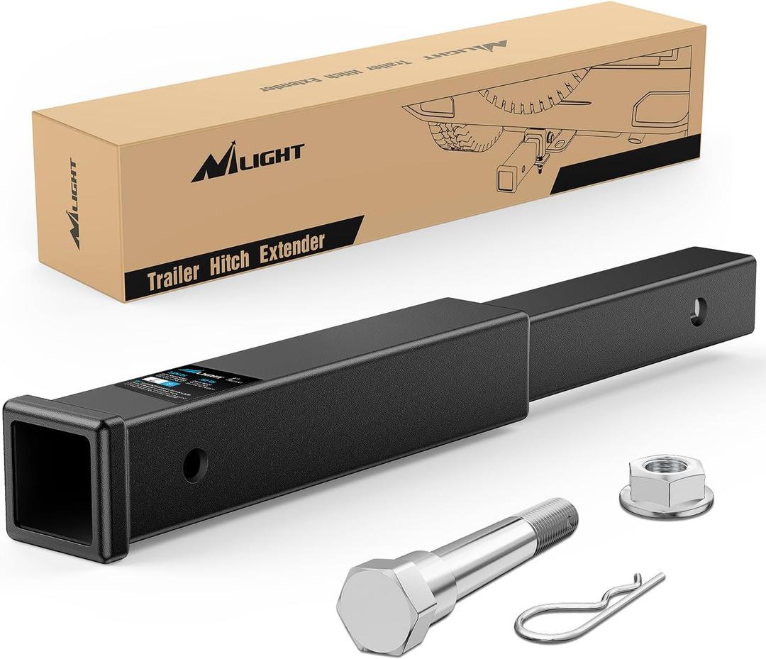 Nilight Trailer Hitch Extender 18 Inch Extension Length Fits for 2 Inch Receiver Tube with 5/8 Inch Stainless Steel Bolt Flange Nut and Clip 3,500 LBS GTW Matte Black