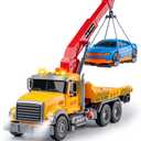 haomsj Big Tow Trucks Toy Trucks with Hook and Car for Boys Pull Back Truck Toys with Light and Sound for Kids (1:18 Plastic Tow Truck)