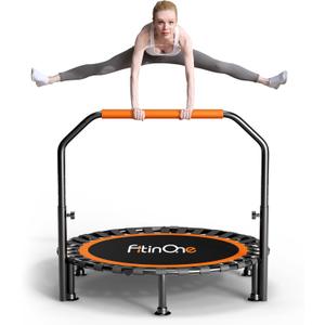 40"/48" Foldable Mini Trampoline Load 330lbs, Portable Exercise Rebounder with Durable Bungee Band, Fitness Trampoline for Adults and Kids (40-Have Handle)