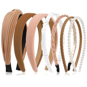 Hazms 7 Pcs Headbands for Women Non Slip Headband Brown Knotted Headband for Women Pearl Headbands Different Fashion Headbands Hair Accessories