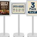 3 Pack Heavy Duty Standing Sign Holder 11x17 Inch - Pedestal Floor Sign Stand with Weighted Base - Vertical & Horizontal Poster/Menu Display Stands for Indoor/Outdoor Advertising, Silver