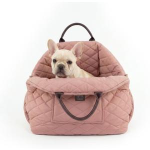 4 Cats & Dogs Mew Mew Travel Pet Bed Pet Car Seat & Carrier for Small Dogs & Cats, Water-Resistant Quilted Pet Booster Seat, Adjustable Car Belts, Anti-Slip Bottom, Portable Washable - Rose