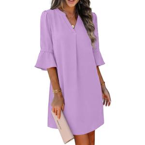 RUMIA Shift Dress for Women V Neck Ruffle Sleeve Loose Summer Office Work Casual Dress Small