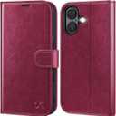 OCASE Compatible with iPhone 16 Wallet Case, PU Leather Flip Folio Case with Card Holders RFID Blocking Kickstand [Shockproof TPU Inner Shell] Phone Cover 6.1 Inch 2024, Burgundy