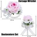 6Pcs Light Pink Corsage and Boutonniere Set, Artificial Rose Wrist Corsage Bracelets, Men Boutonniere for Wedding Decorations Prom Anniversary Party Suit Flower Accessories