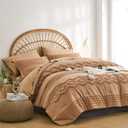 KAKIJUMN Khaki Tufted Comforter Set King Size 7 Piece Bed in a Bag, Shabby Chic Boho Comforter and Sheet Set, Pom Pom Textured Bed Set, All Season Soft Microfiber Complete Bedding Set(Khaki,King)