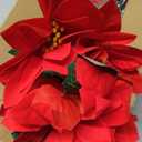 6 Pcs Poinsettia Artificial Christmas Flowers Red 5 Heads Faux Poinsettia Silk Artificial Poinsettias Bush for Xmas Tree Ornament Home Garden Porch Decoration