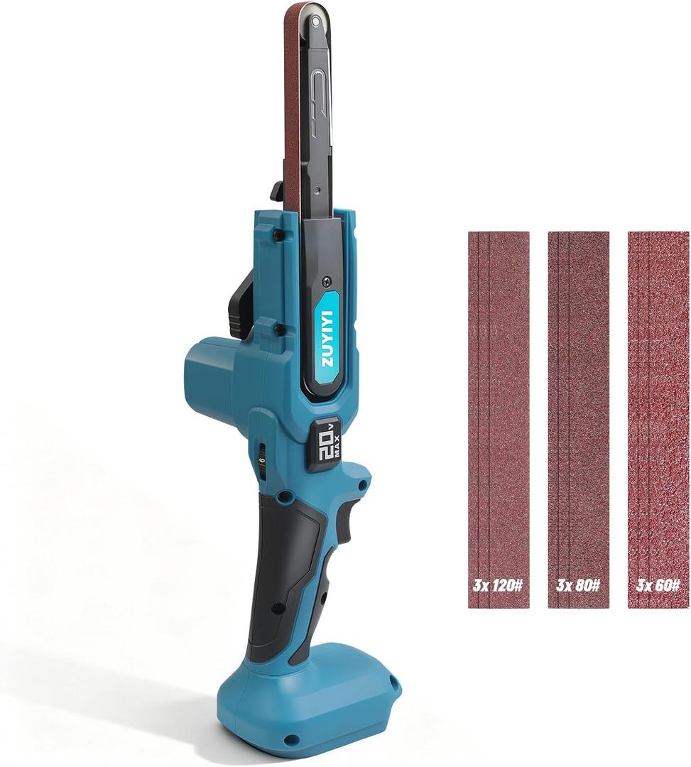 Cordless Belt Sander for 18V Battery(NOT Included), 1/2" x 18" Power Detail Sander 6-Speed, All Angle Grinder Mini Belt Sanders, with 10 Sanding Belts for Wood, Metal, Plastic