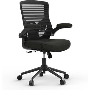 Ergonomic Office Chair for Long Hours & Lower Back Pain Relief – Memory Foam Seat Cushion, Adjustable Padded Lumbar Support, and Padded Flip-up Armrests, Ideal for Office or Study, Black