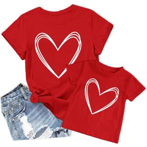 Mommy and Me Valentines Shirts Heart Graphic T-Shirt Family Matching Outfits Mom and Girls Valentine Gift Tee Tops (Red, S)